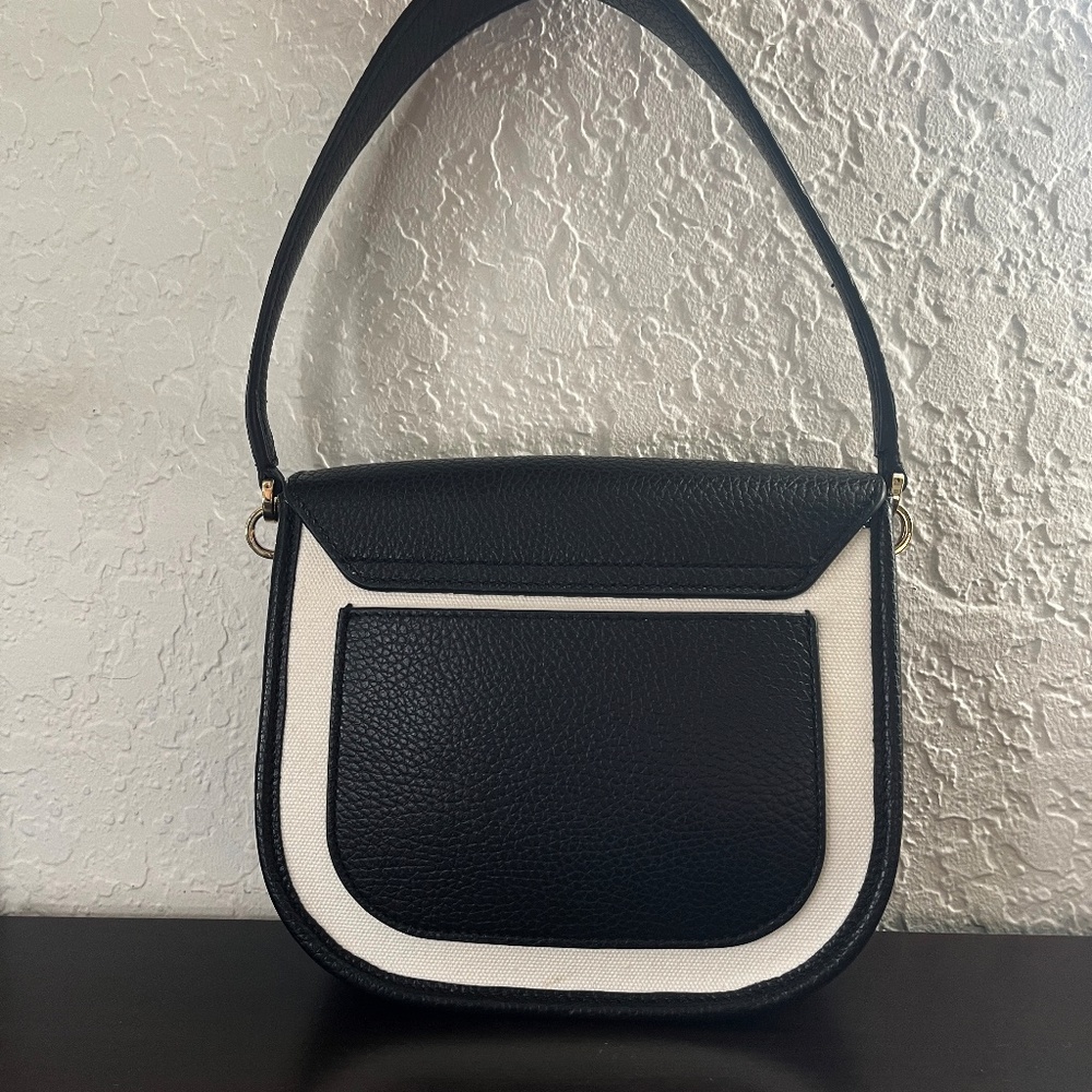 Black and White Crossbody Shoulder Bag with Gold Accent - Picture 3 of 11